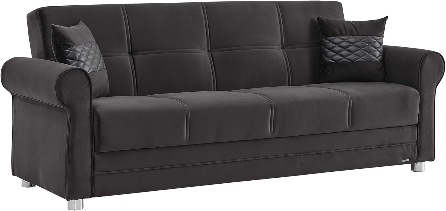 Ottomanson Convertible Sofa Bed Futon Couch with Hidden Storage & Click-Clack Sit-Sleep Conversion – Firm Support Sleeper Sofa for Living Room, Apartment & Guest Room, Burgundy