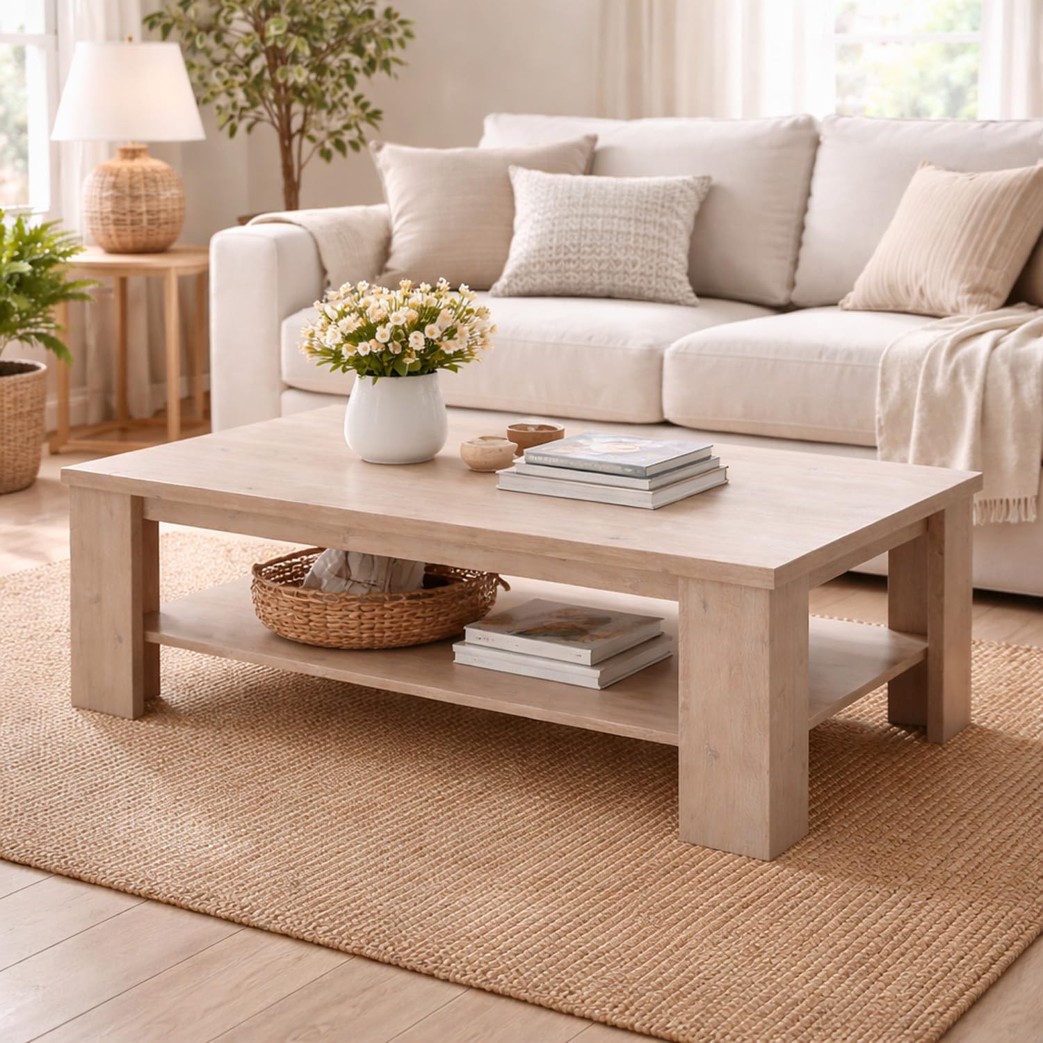 Arreditaly Tavolino Da Caffè Con Ripiano Inferiore E Vano A Giorno Tavolo Basso Moderno Design Elegante Minimal Per Soggiorno Salotto Zona Living Struttura Resistente 41 x 130 x 67 Cm (Rovere Alaska)