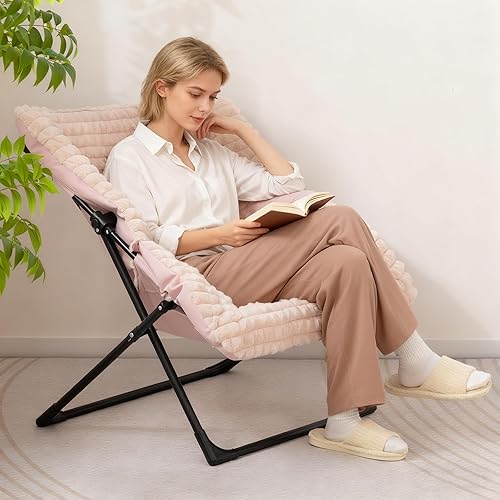 Miniatura 2 de HollyHOME Silla platillo XL, cómoda silla plegable de gran tamaño, silla de lectura de piel sintética para adolescentes, adultos, silla decorativa