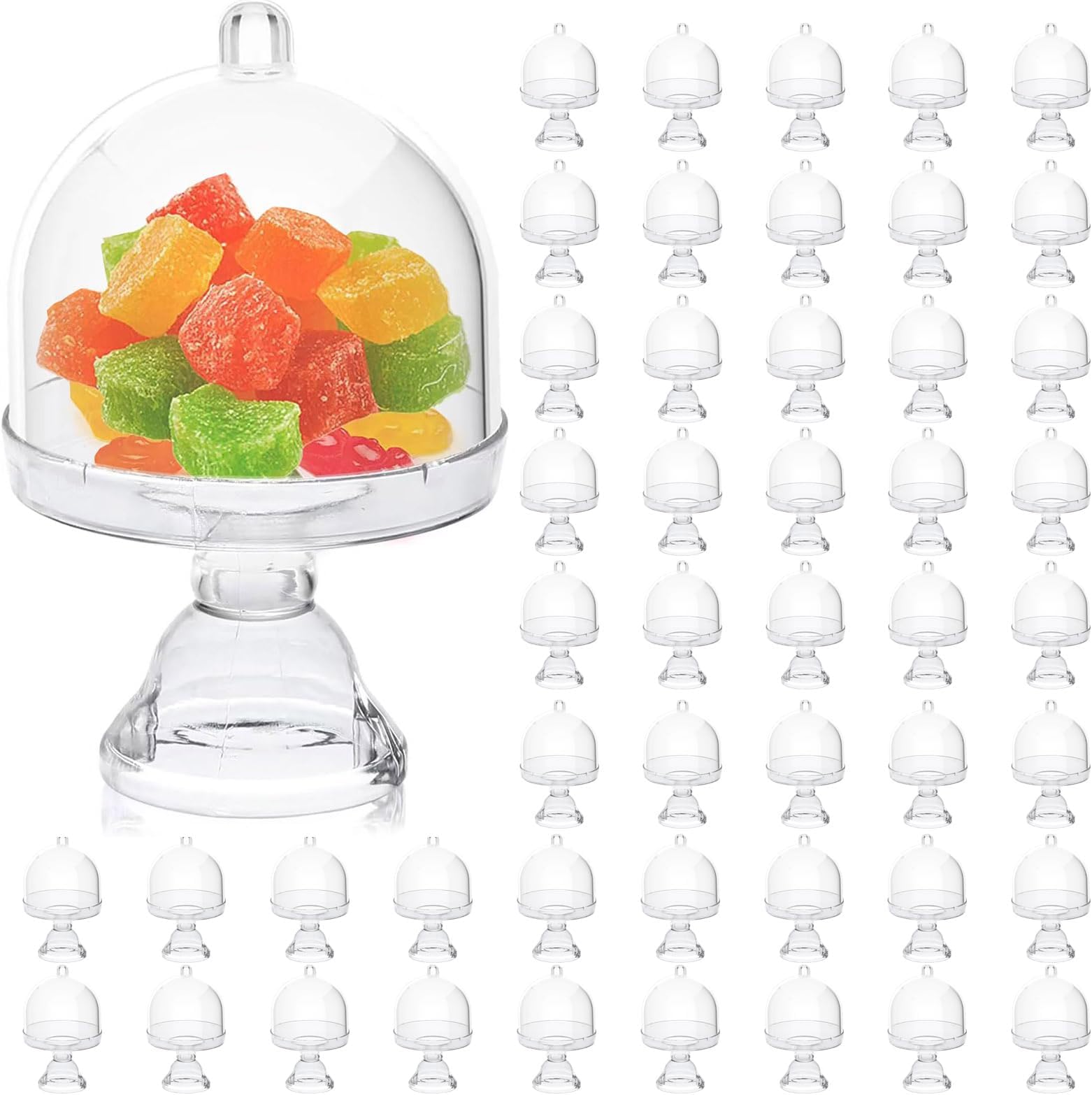 JC HUMMINGBIRD 48 Pieces 4“ H x 2.75“ W Cake Plate Stand with Dome Cover, Clear,
