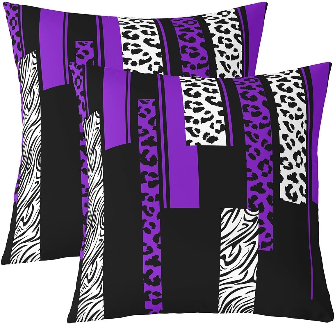 Feelyou Leopard Zebra Reversible Throw Pillow Covers 24 x 24-Inch Kids Cheetah Purple White Black Pillow Covers Home Decor for Animal Print Square Cushion Covers Set of 2 Safari Geometric