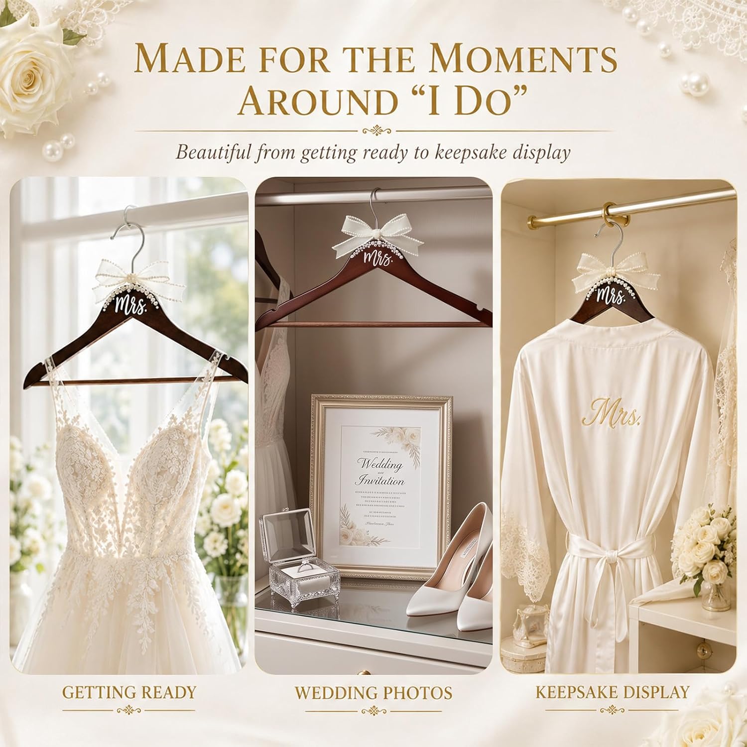 Wedding Dress Hanger for Bride, Wooden Mrs Bridal Hanger, Walnut