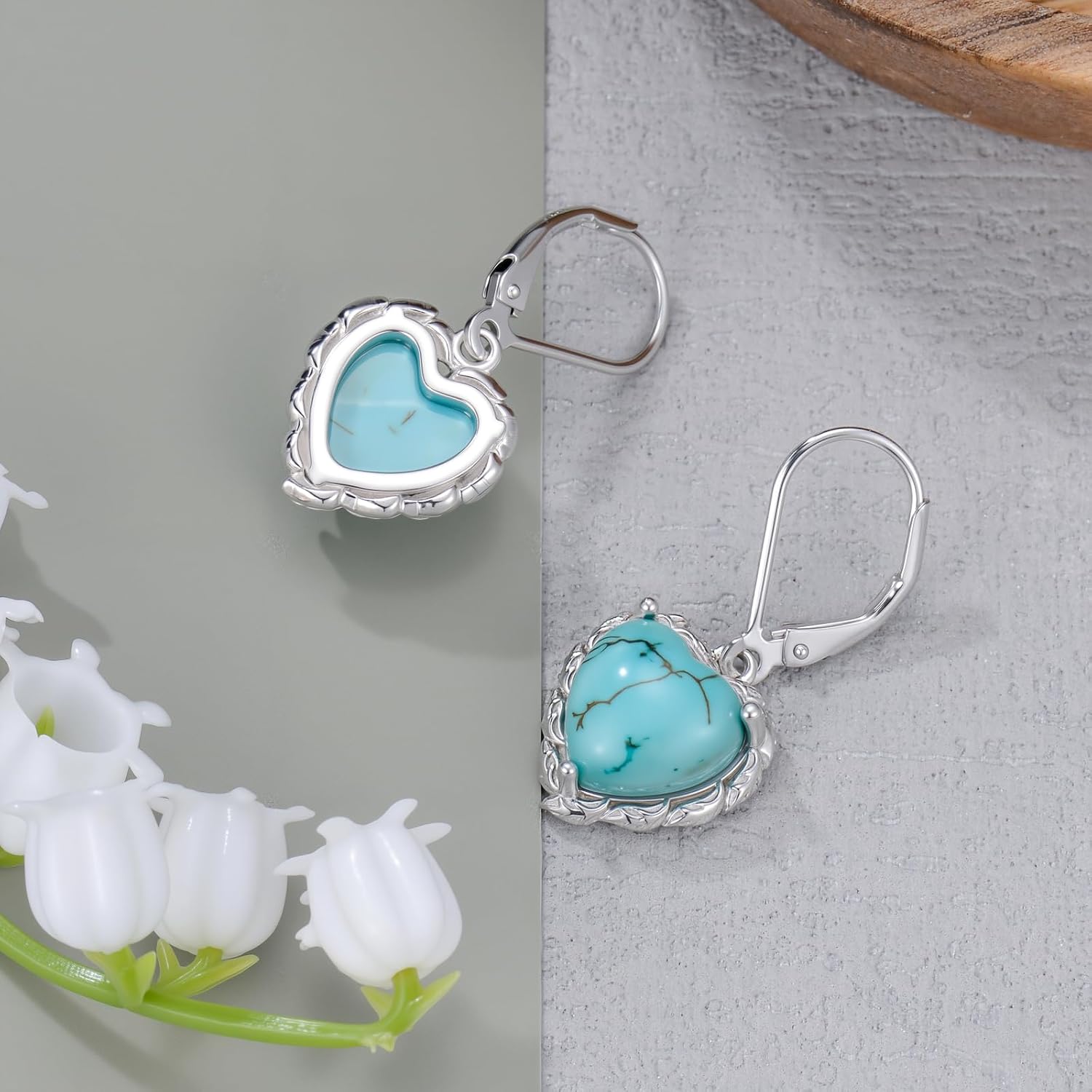 Genuine Turquoise Heart Earrings 925 Sterling Silver 10x10mm Heart Shaped Natural Turquoise Drop Dangle Earrings Vintage Western Jewelry Gifts for Women Mom Wife