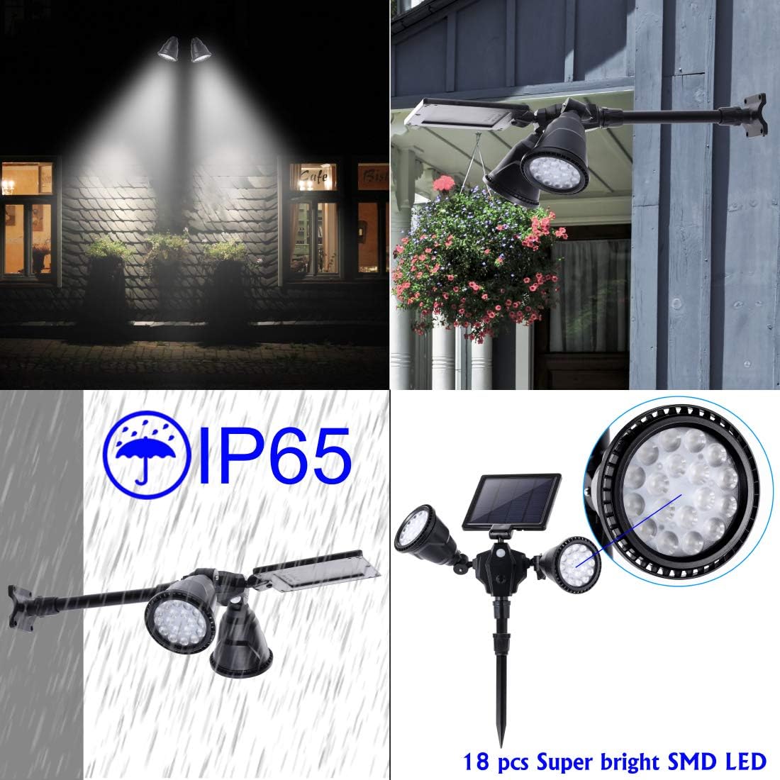 Solar Outdoor Spotlights, 1400-Lumens Bright 36 LED Motion Sensor Spot Lights Waterproof Double Head Security Light Wall Lights Landscape Light for Patio Deck Yard Garden Driveway Lighting
