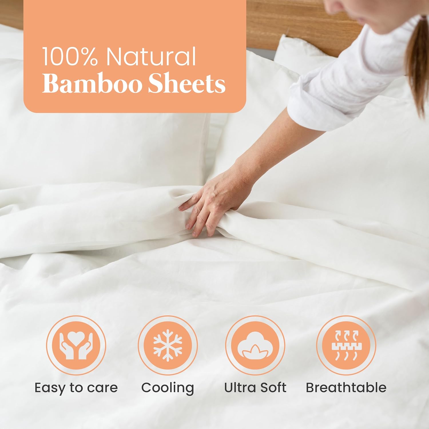 Premium Viscose from Bamboo Sheet Set- Ultra Soft, Temperature Regulating, Ivory, Queen Size