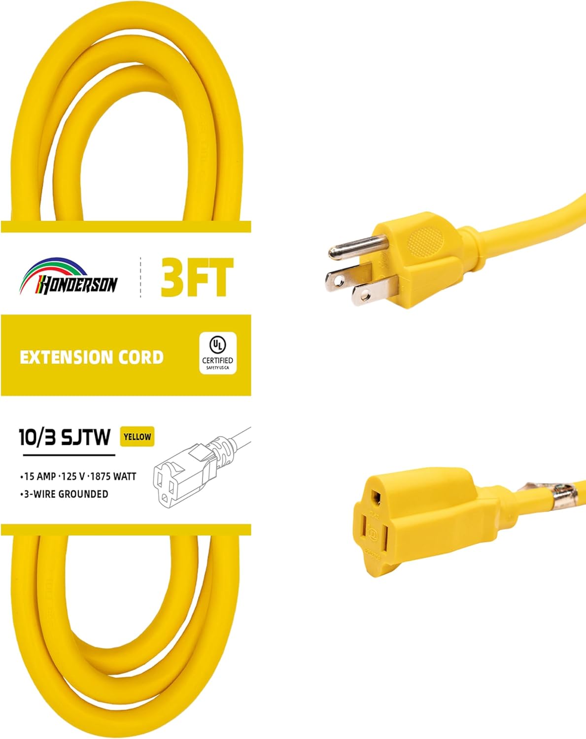 Indoor Outdoor Extension Cord Weatherproof, UL Certified, 16 Gauge 50FT White 3 Prong Heavy Duty, 16/3 SJTW 13A Power Cord for Outdoor Lights, Appliances, Lawn