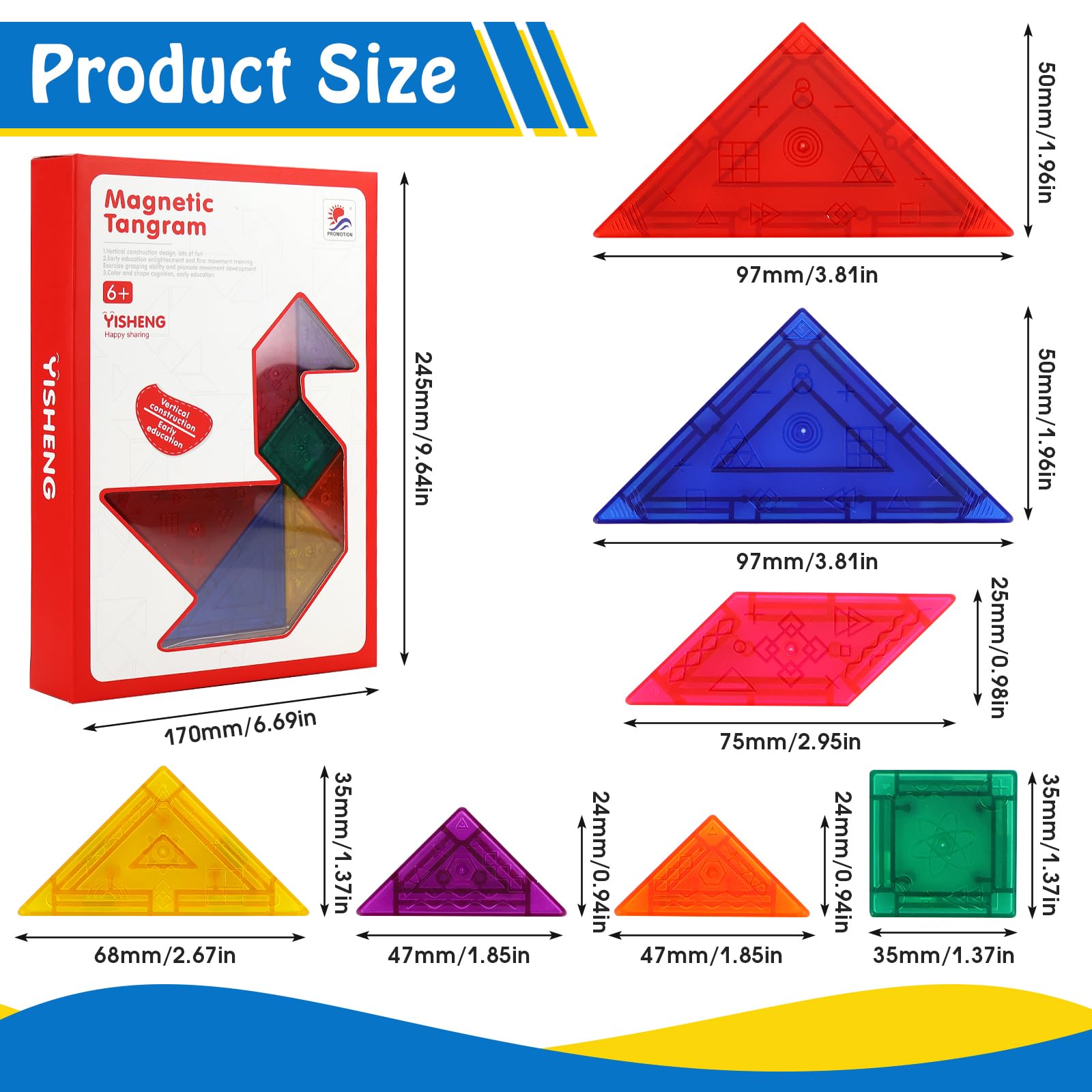 Tangram Magnetico IQ Puzzle Giochi di viaggio curioso e divertente per bambini dai 4 Tangram Bambini Tetris Magnetic Gioco Aereo Gadget