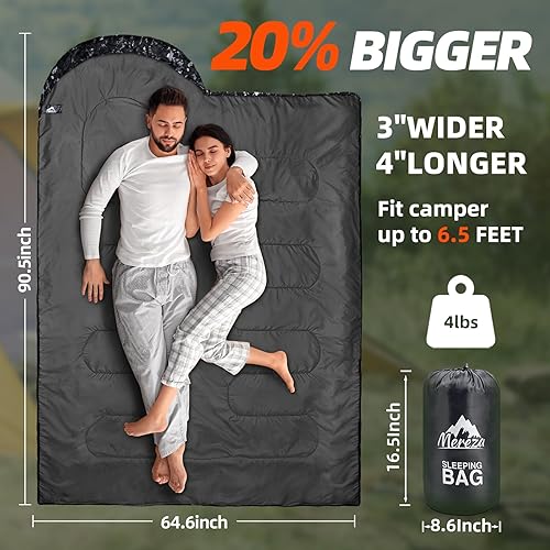 Miniatura 4 de MEREZA Saco de dormir para adultos, hombres y niños con almohada, saco de dormir XL para todas las estaciones, camping, senderismo, mochilero, 3-4