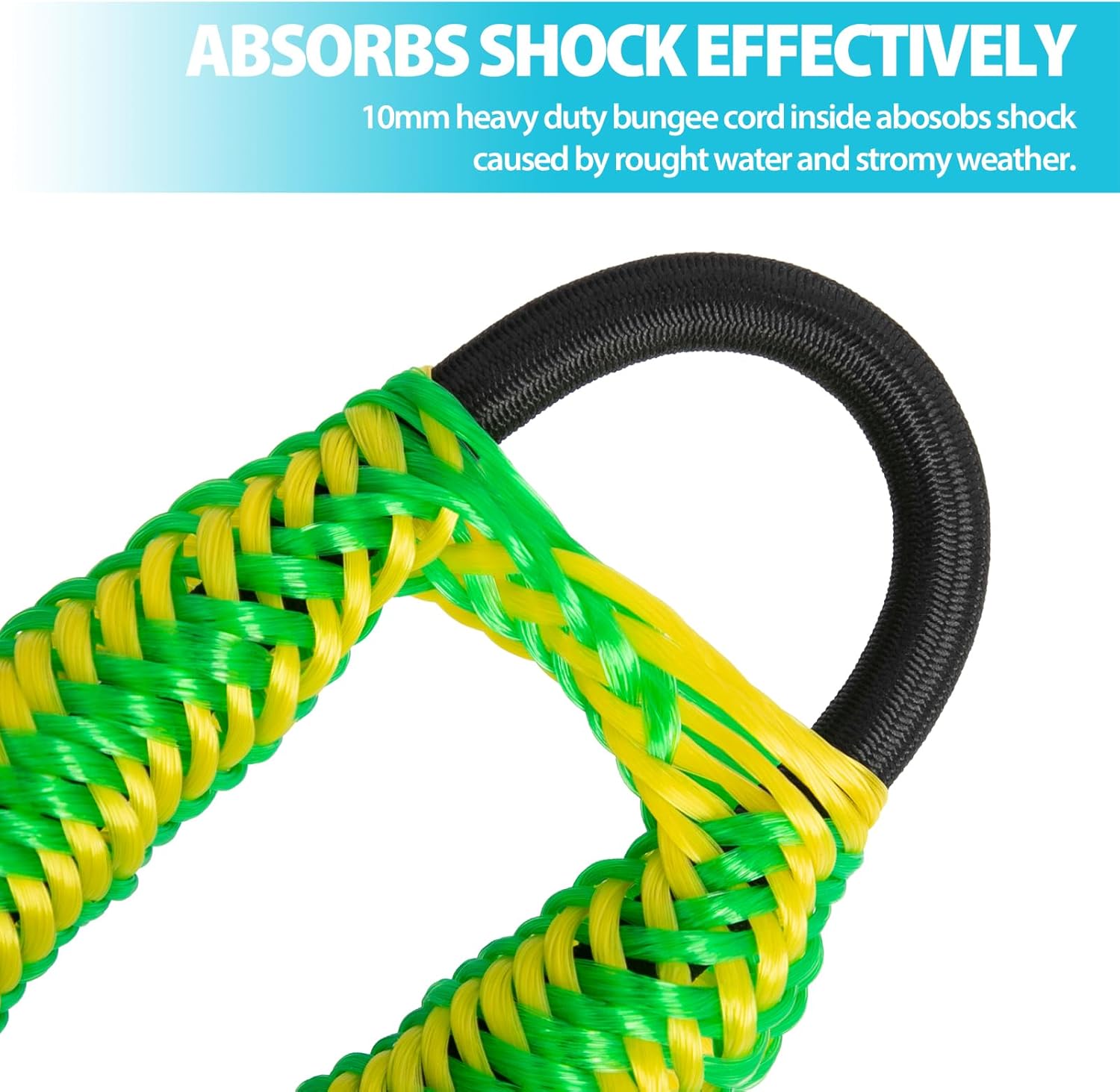Obcursco Bungee Dock Lines for Boat, Docking Rope with 316 Stainless Steel Clips, Accessories for Jet Ski, PWC, SeaDoo, Pontoon, Center Console, Sets of Two(4ft & 6ft) (Green/Yellow)