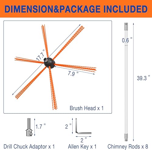 Miniatura 2 de HOXHA Kit de limpieza de chimeneas de 26 pies con varillas flexibles de nailon, limpiador de chimenea impulsado por taladro rotativo, kit de cepillo