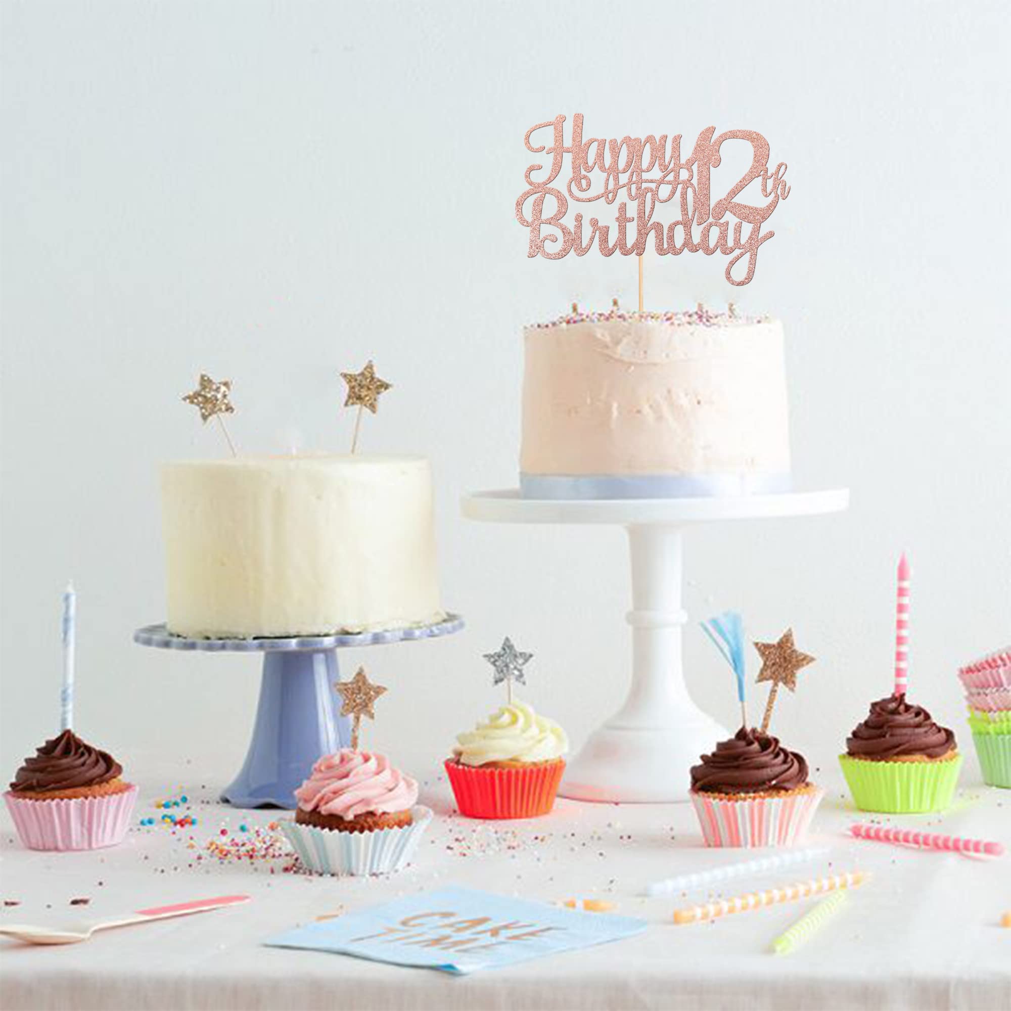 1 PCS Happy 12th Birthday Cake Topper Glitter Cheers to 12 Years Birthday Cake Pick 12 Fabulous Cake Decoration for Happy 13th Birthday Theme Party Decorations Supplies Rose Gold 3