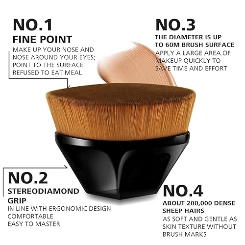 Miniatura 7 de Brocha de maquillaje para maquillaje líquido, brocha de maquillaje Kabuki para mezclar líquidos, crema o polvo impecable con funda protectora (negro