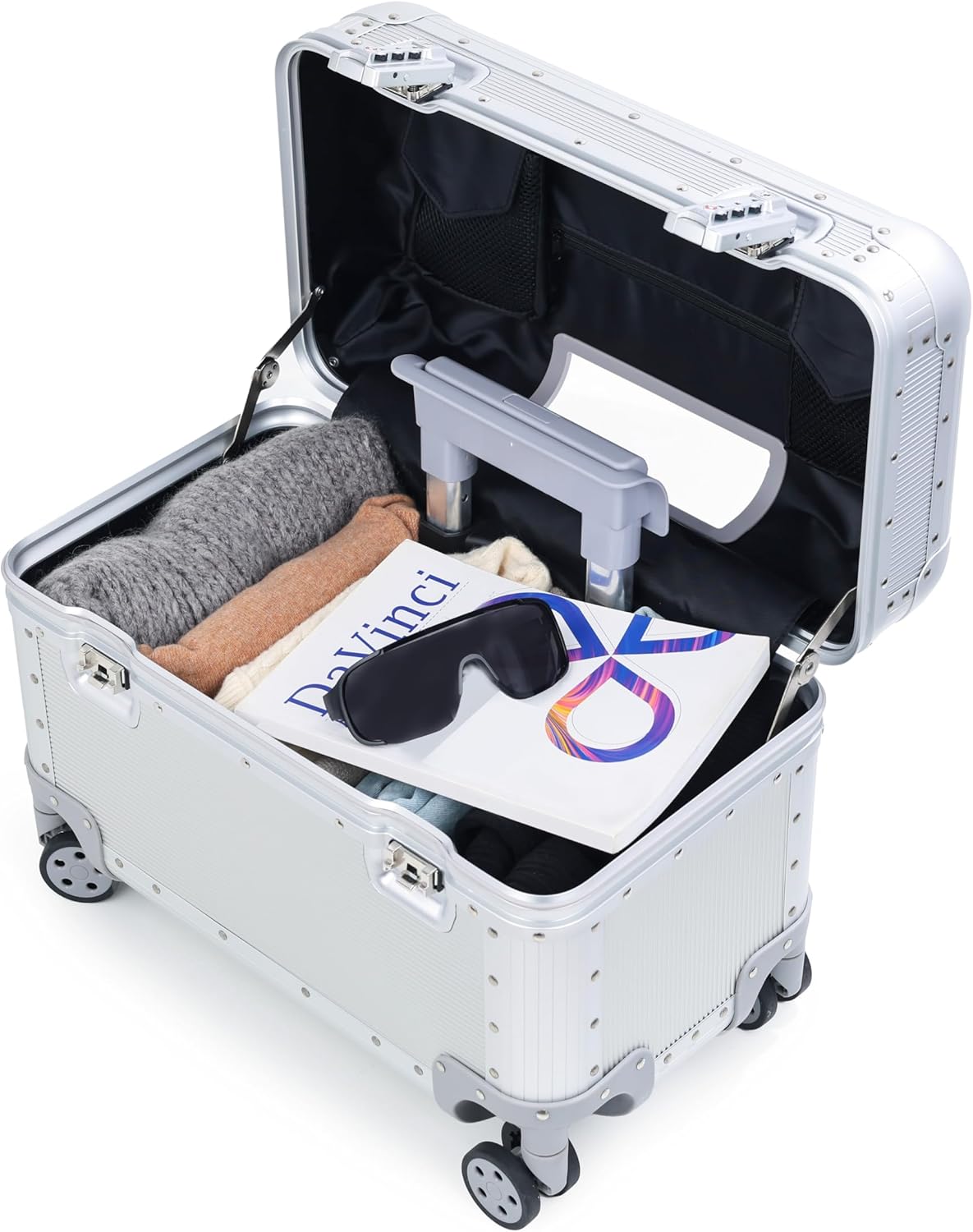 All Aluminum Rolling Camera Case, Pilot case, Camera roller bag, Carry on, Hard Shell Photography Equipment suitcase with 4 Wheels and Telescopic Handle (Black(only luggage))