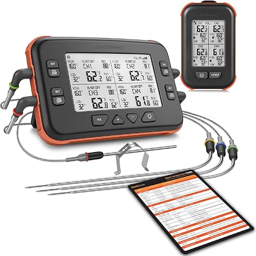 ChefsTemp Quad XPro Termómetro inalámbrico para carne+Carne Gráfico de Temperatura Imán 6.9  x 7.2  para Guía de Cocina