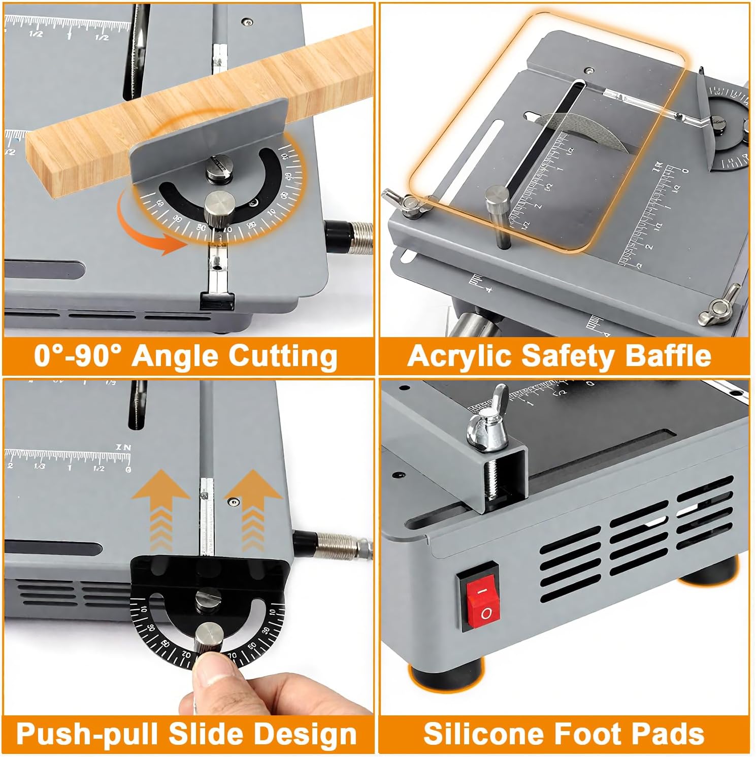 Mini Table Saw, Sinpiode Multi-Functional Desktop Portable Table Saw for Crafts with Adjustable Speed & Angle, All-in-One Cutting, Sanding, Engraving & Drilling Tool for Wood, Acrylic, Plastic, PCB