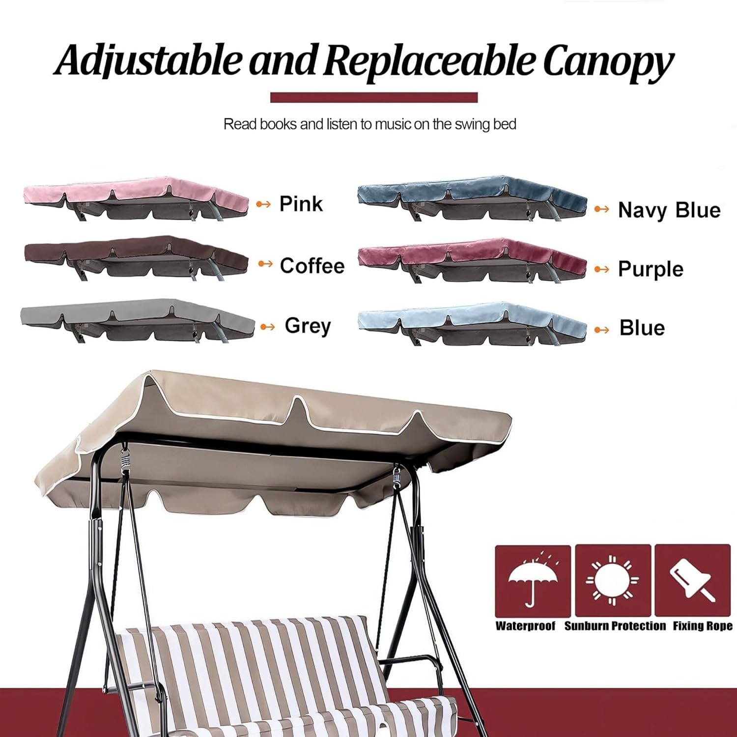Sostituzione del Telo per Altalena da Giardino, Copertura di Ricambio for Altalena a 2-3 posti Multicolore, Diverse Misure(Red,77x49x6inch)