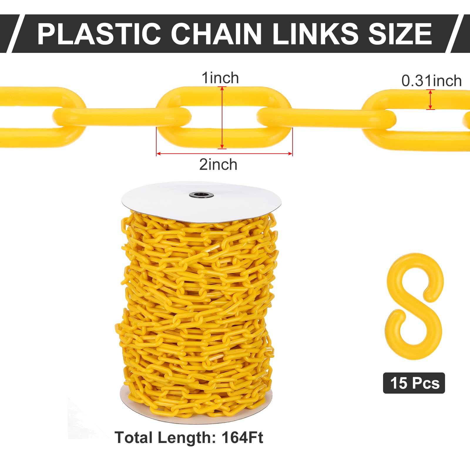PATIKIL Chaîne plastique jaune 164 pieds 8mm pour le contrôle foule | Chaîne barrière sécurité plastique large Longue, le stationnement la clôture la décoration chantier construction