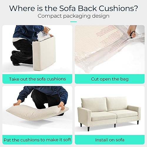 Miniatura 6 de LINSY Sofá biplaza beige sofá biplaza de pana con profundidad de asiento ajustable, funda extraíble, marco de madera maciza, sofá de 2 plazas para