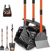 SlowTon 37.4" Long Handle Pooper Scooper Kit - Adjustable Swivel Bin, Rake & Spade with 20 Bags for Grass, Gravel, All Dogs