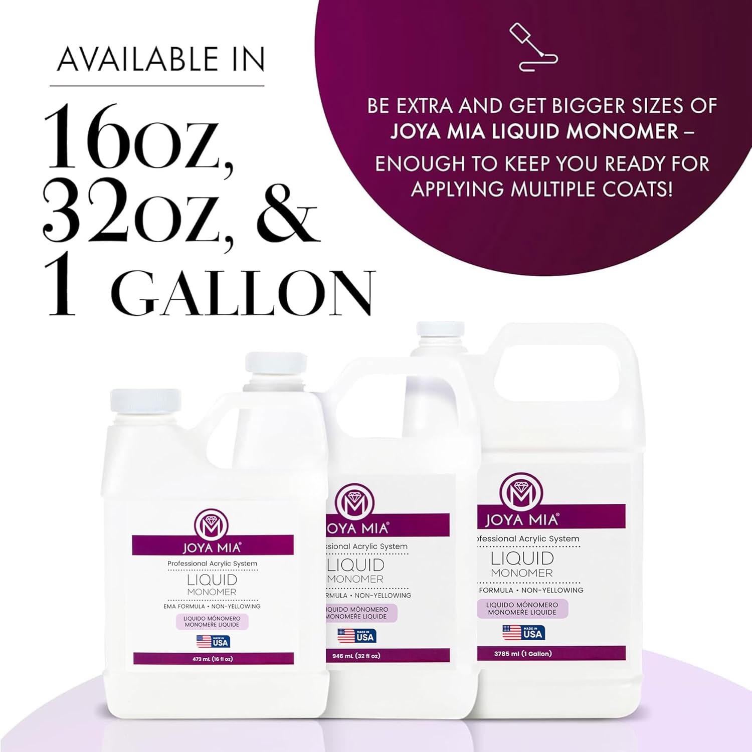 Liquid Monomer, Fast Setting Acrylic Monomer for Salon-Quality Nail Shaping and Acrylic Nail Powder Application, MMA-Free Nail Monomer with Superior Adhesion Formula, 1 Gallon (128 oz) - Joya Mia