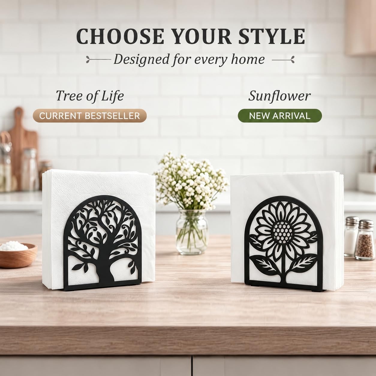 Metal Tree of Life Napkin Holder for Table, Fits Cocktail & Guest Napkins
