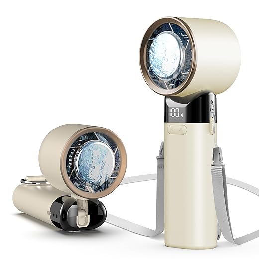 sylvwin Portable Handheld Fan,Adjustable Mini Fans Speed(1-100),5000mAh Battery Rechargeable Personal Fan,Cooling Handheld Fans for Travel Camping Outdoor(Beige)