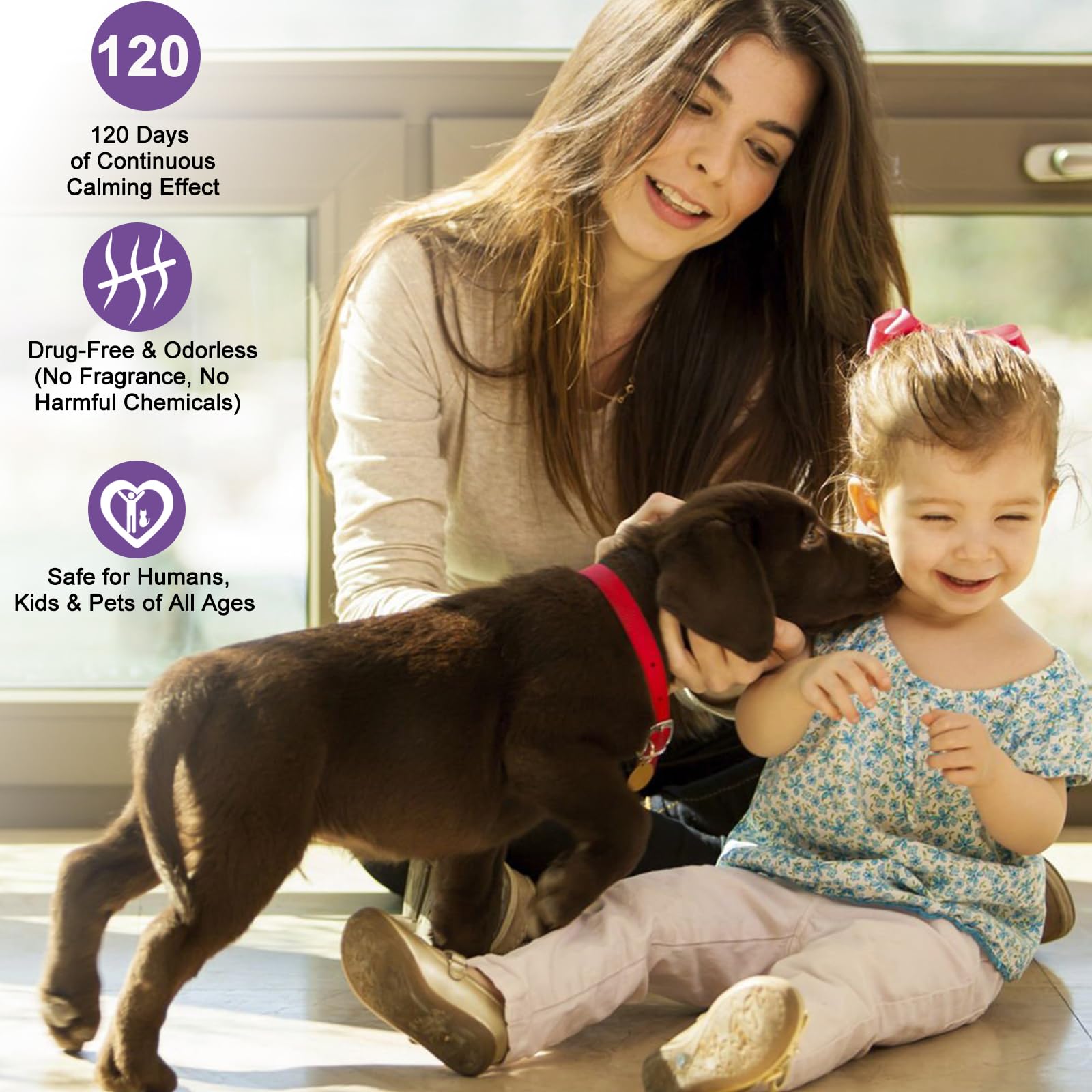 SLE Pheromones Chien Anti Stress Résout Les problèmes de marquage urinaire, Stoppe Aboiements/Mâchonnage/Marquage, Calmant Apaisant Prise Phéromones (2 Diffuseur+4 Recharges)