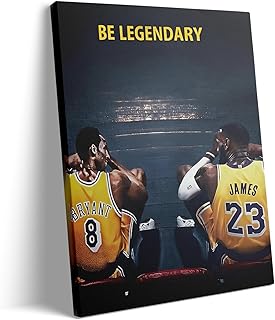 Kobe Bryant and LeBron James Canvas Wall Art Print Poster, Be Legendary Inspirational Sports Picture Artwork, Motivational Mamba Mentality Wall Decor for Home Office Gym Living Room, Framed 8x10inch