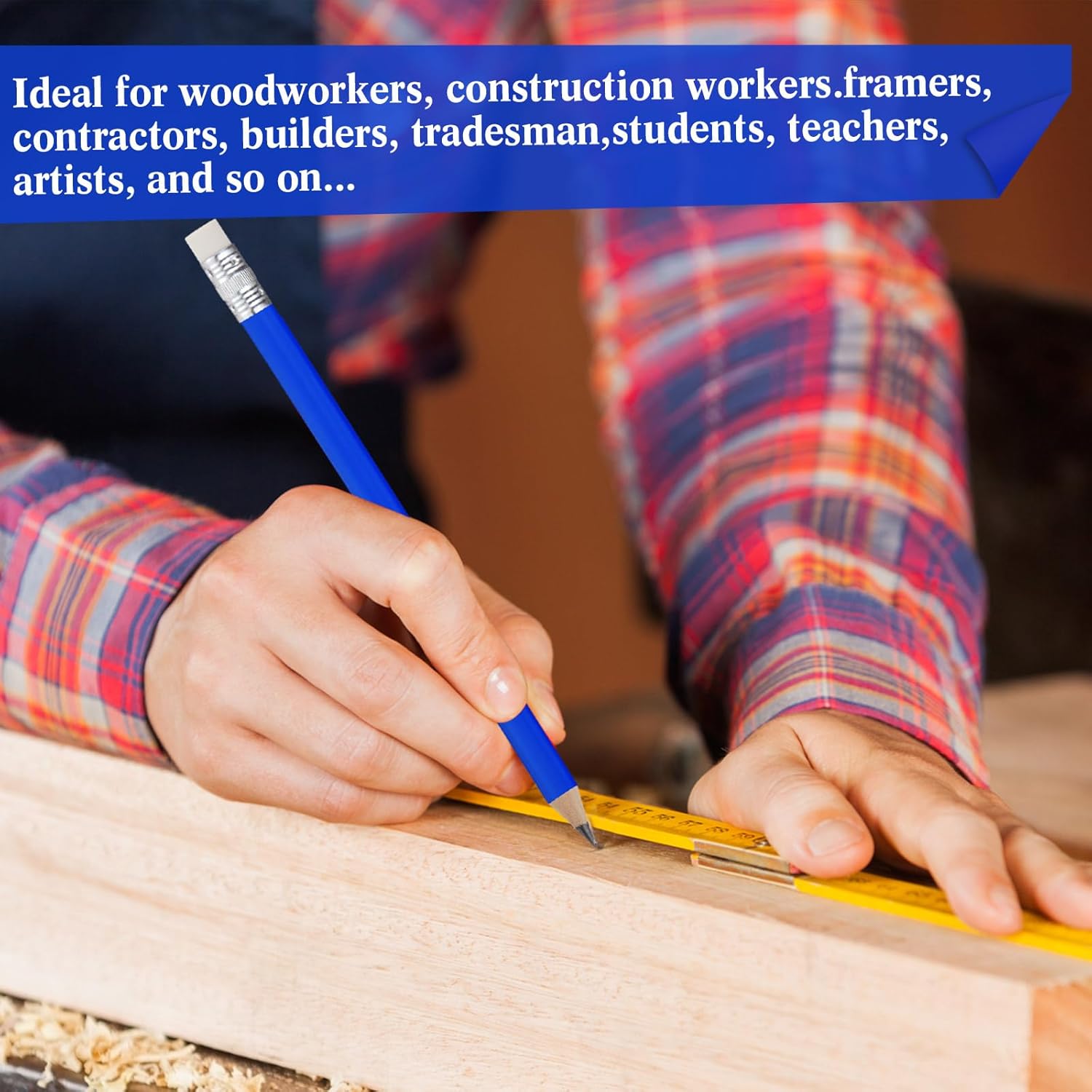 Fainne 48 Pcs Jumbo Pencil, Wooden Pencil with Black Core for Carpenters Construction Workers Woodworkers Framers Beginners Students Teachers DIY Project (Blue,Round)
