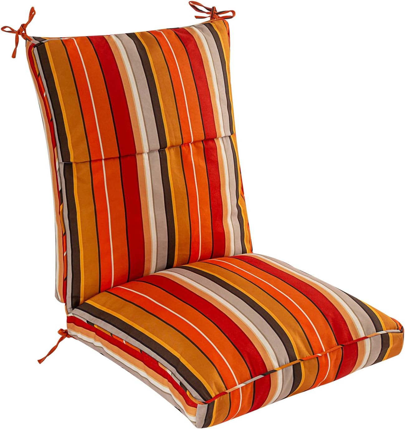 Set of 4 Outdoor Dining Chair Cushions, Comfort Patio Seating Cushions, 44 x21x4.5 inch, Single Welt and Zipper (Orange and Red Stripes)