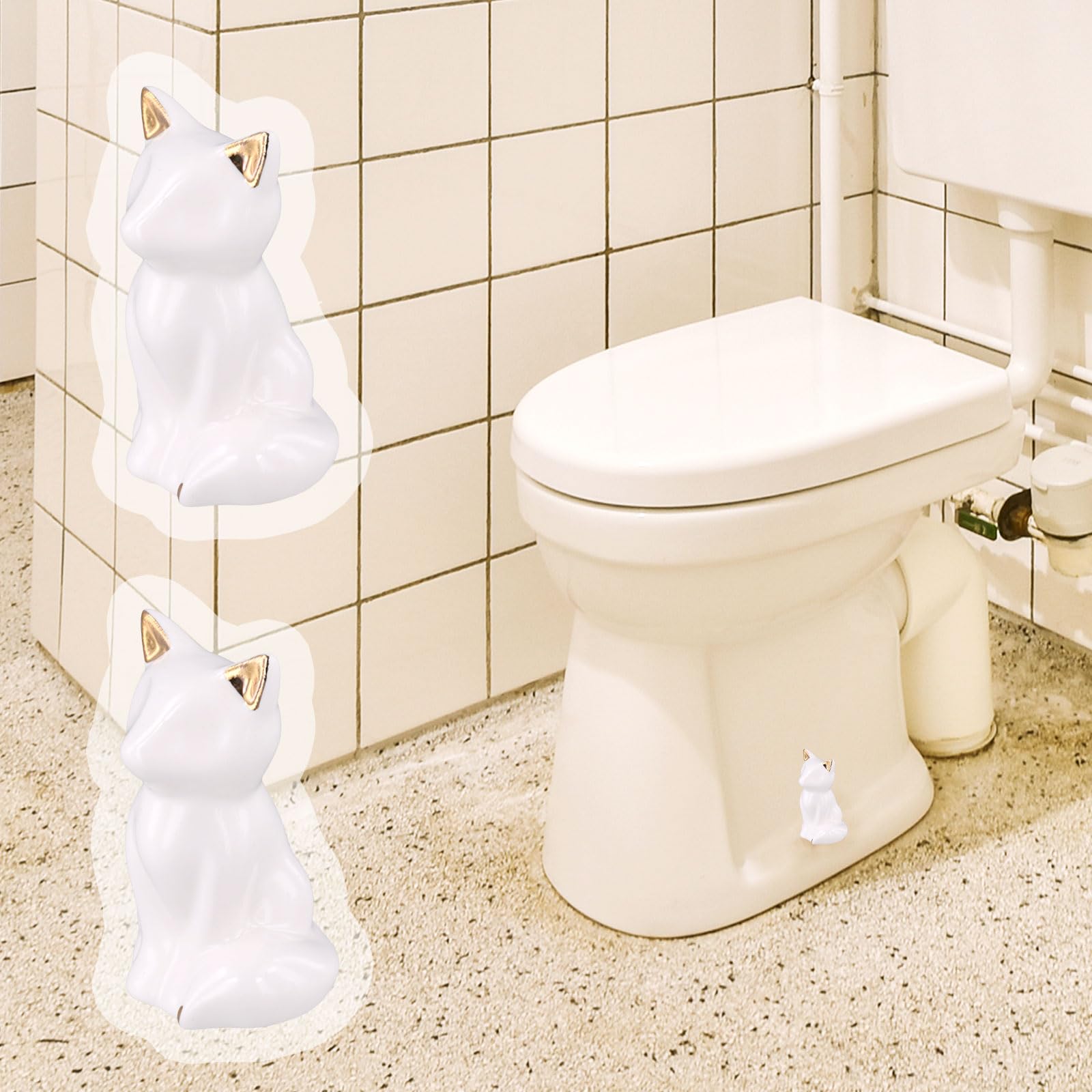 OHNAKON 2-Piece Ceramic Toilet Bolt Covers - Cute Fox Shape, Prevents Rust, White - View #8