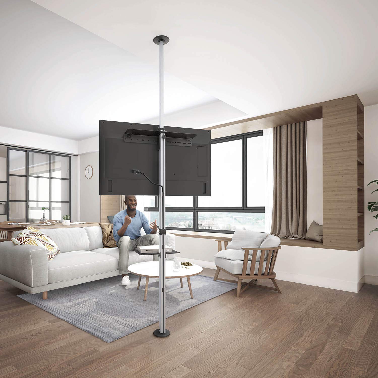 Maclean MC-791N Porta TV Telescopico Soffitto- Pavimento con mensola 37 "-70", max. 30 kg