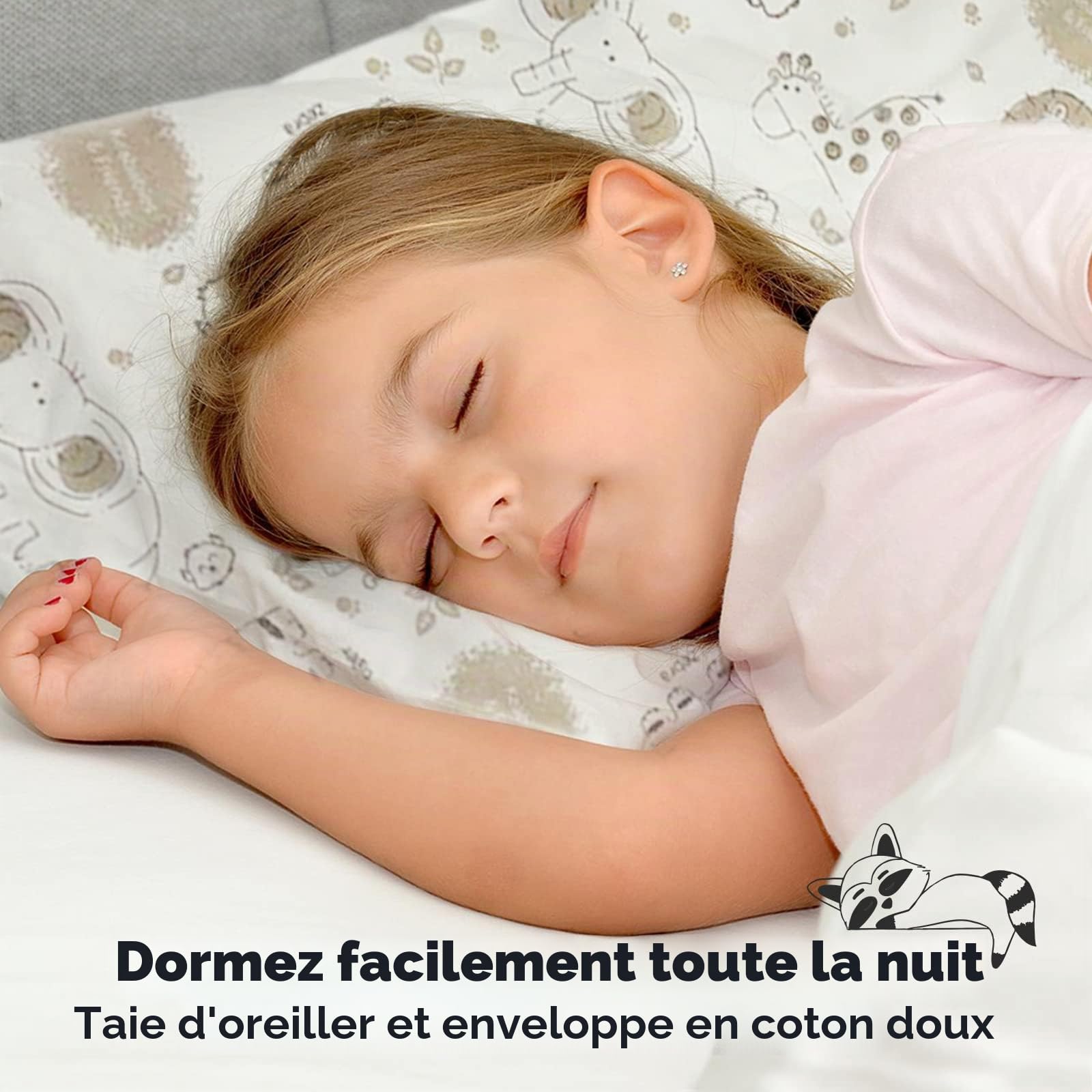 Oreiller pour Tout-Petit avec Taie d'oreiller - Oreillers Oreiller pour Tout-Petit en Coton Biologique Doux pour Dormir - Lavable en Machine - Parfait pour Les Voyages (KeaSafari)