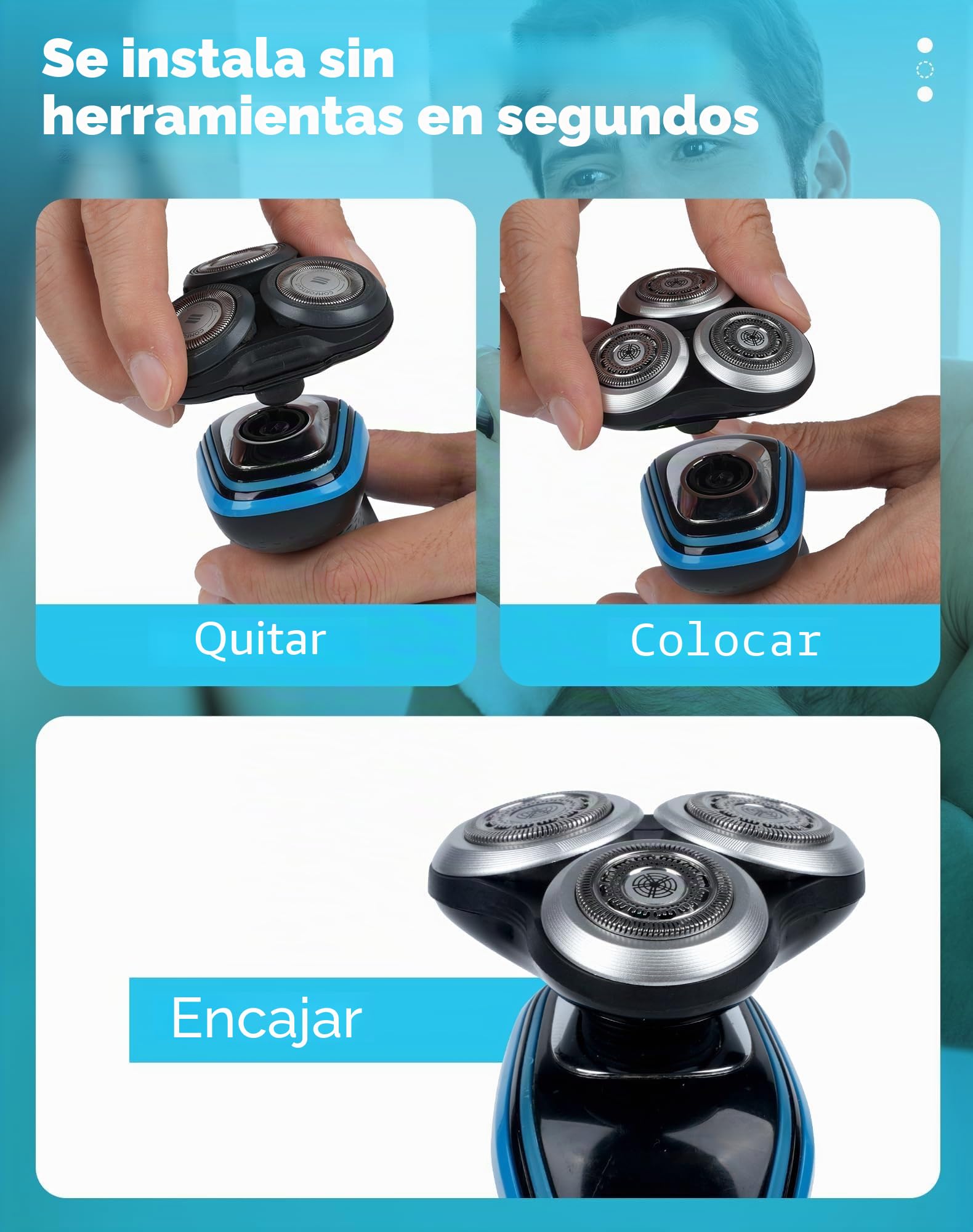 Cabezal de afeitar compatible con Philips Series 9000 (S9000 S9911 S9731 S9711 S9511 S9511 S9522 S9111 S9031 S9988), cabezal de repuesto con cabezal de afeitar base, precisión