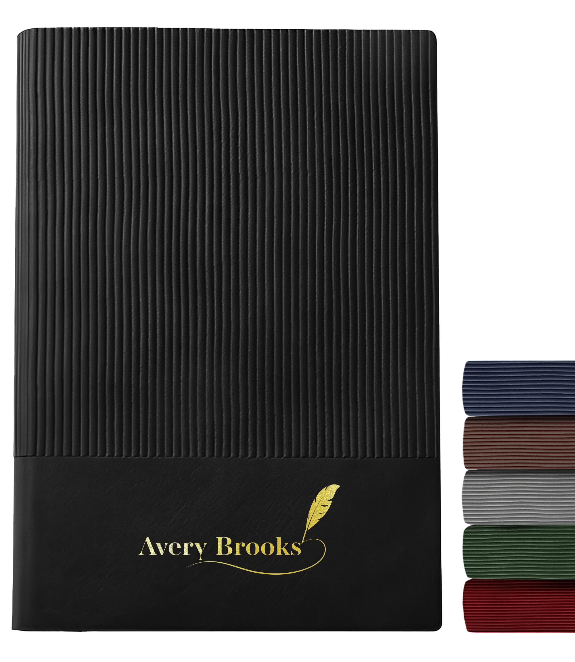 Hope Harbor Shop Personalized Luxe Notebook with Metal Bookmark, A5, Custom Gold/Silver Design, PU Leather Sorftcover, Black