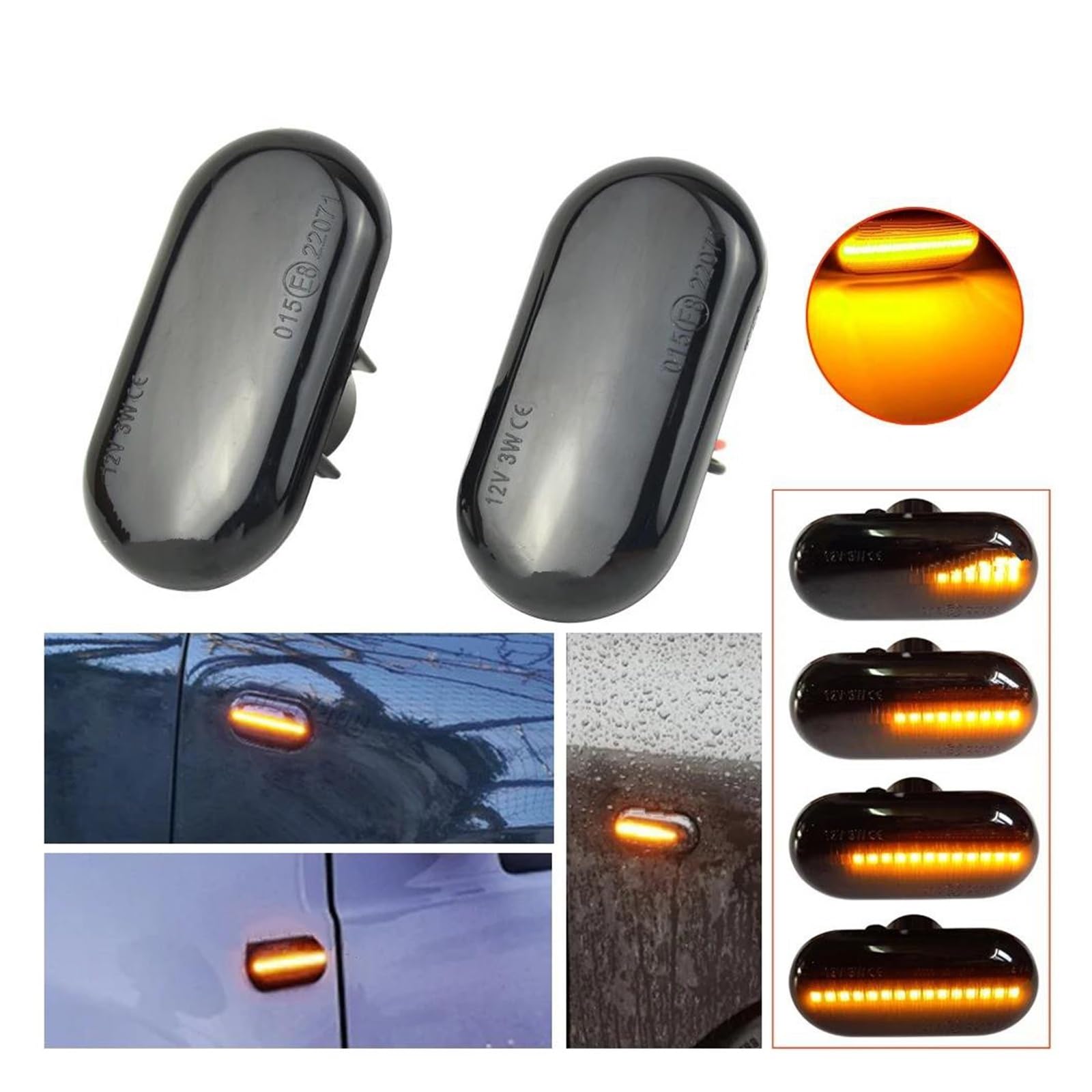 Nslumo Feux Latéraux LED Ambre Transparent Pour Renault Clio Twingo Espace – Paire Clignotants Dynamiques