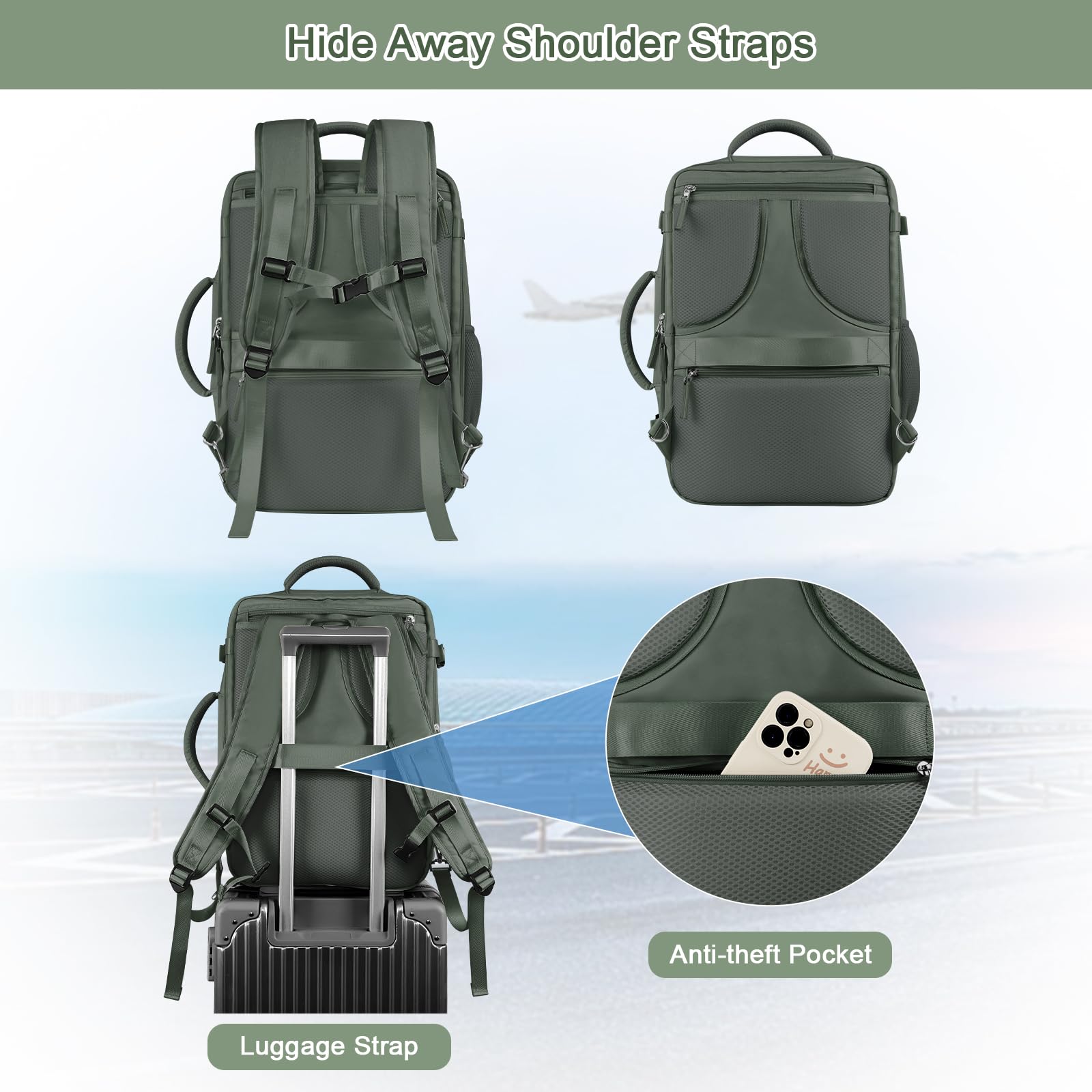 Sinaliy Large Travel Backpack for Women Men, 40L Carry On Backpack, 17 Inch Laptop Waterproof Casual Backpack, College Bookbag, Backpack for Women, as Person Item Flight Approved