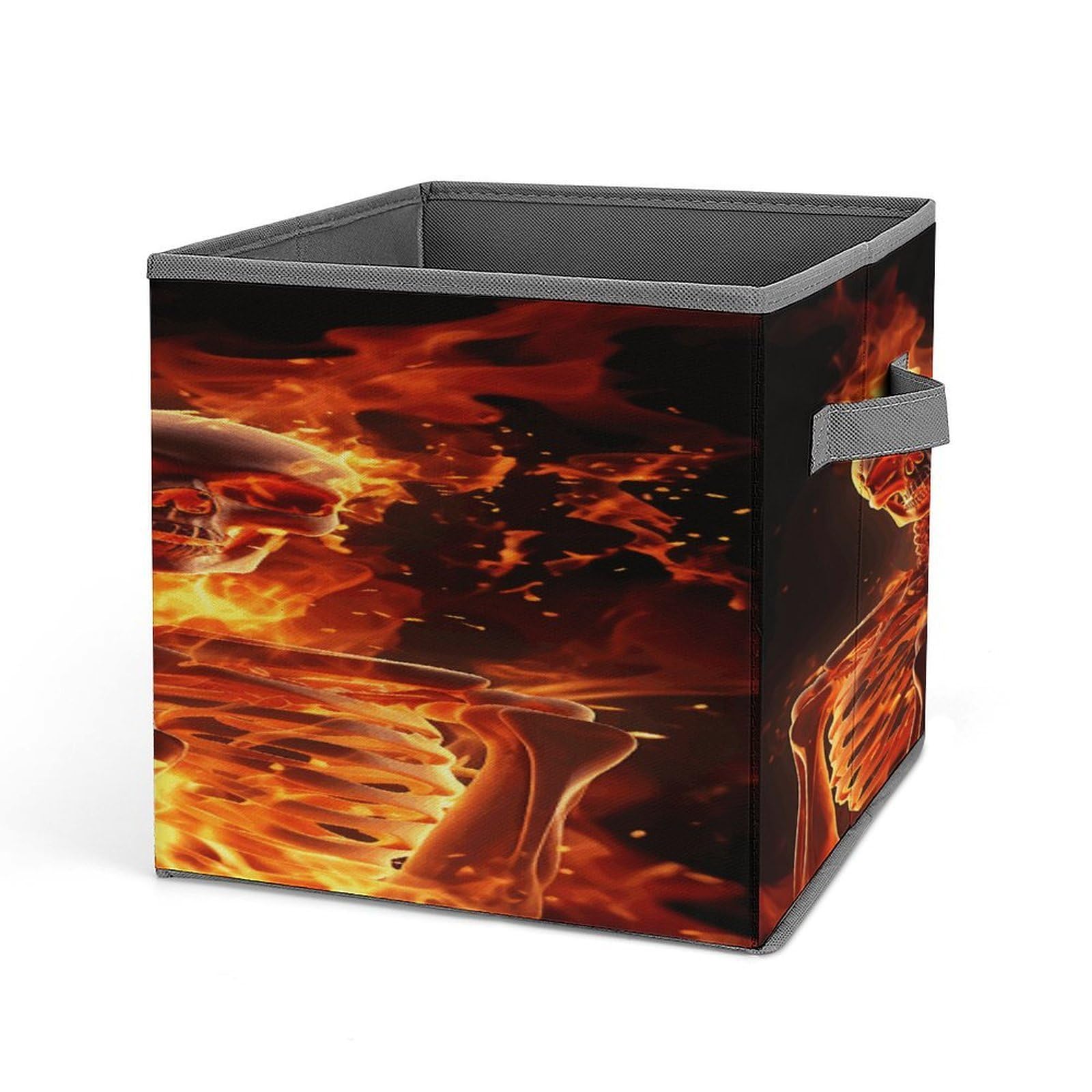 Fodpand Style Fire Skeletons Storage Cubes Foldable Decorative Fabric, Storage Bins Baskets With Handles, Closet Organizers And Storage For Home, Office,Closet, Clothes
