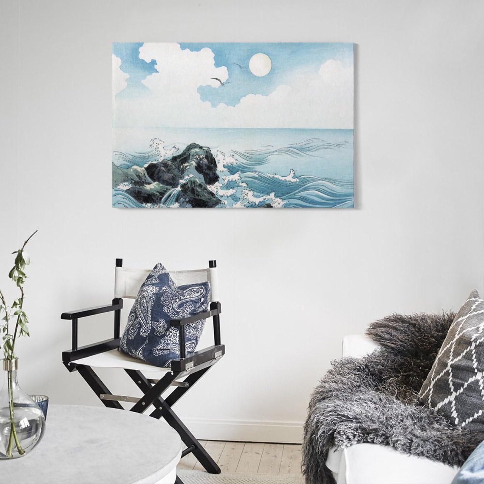 絵画「波打ち際の岩」アクリル絵/新品額縁