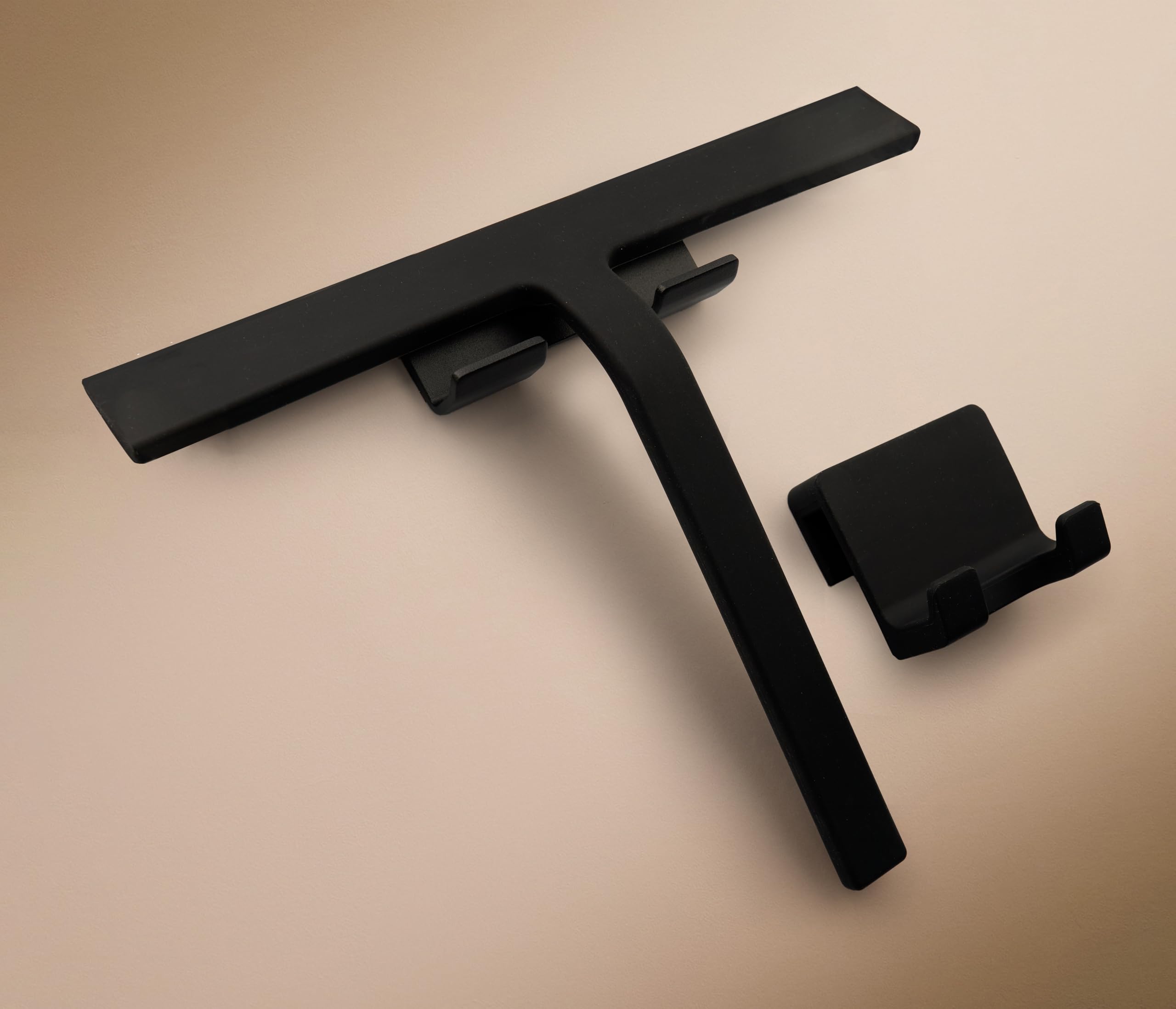 Designfabrik Hamburg Duschabzieher | Silikon Abzieher Dusche | Fensterabzieher Halterung ohne Bohren | Modernes Design (Schwarz, 28 cm)