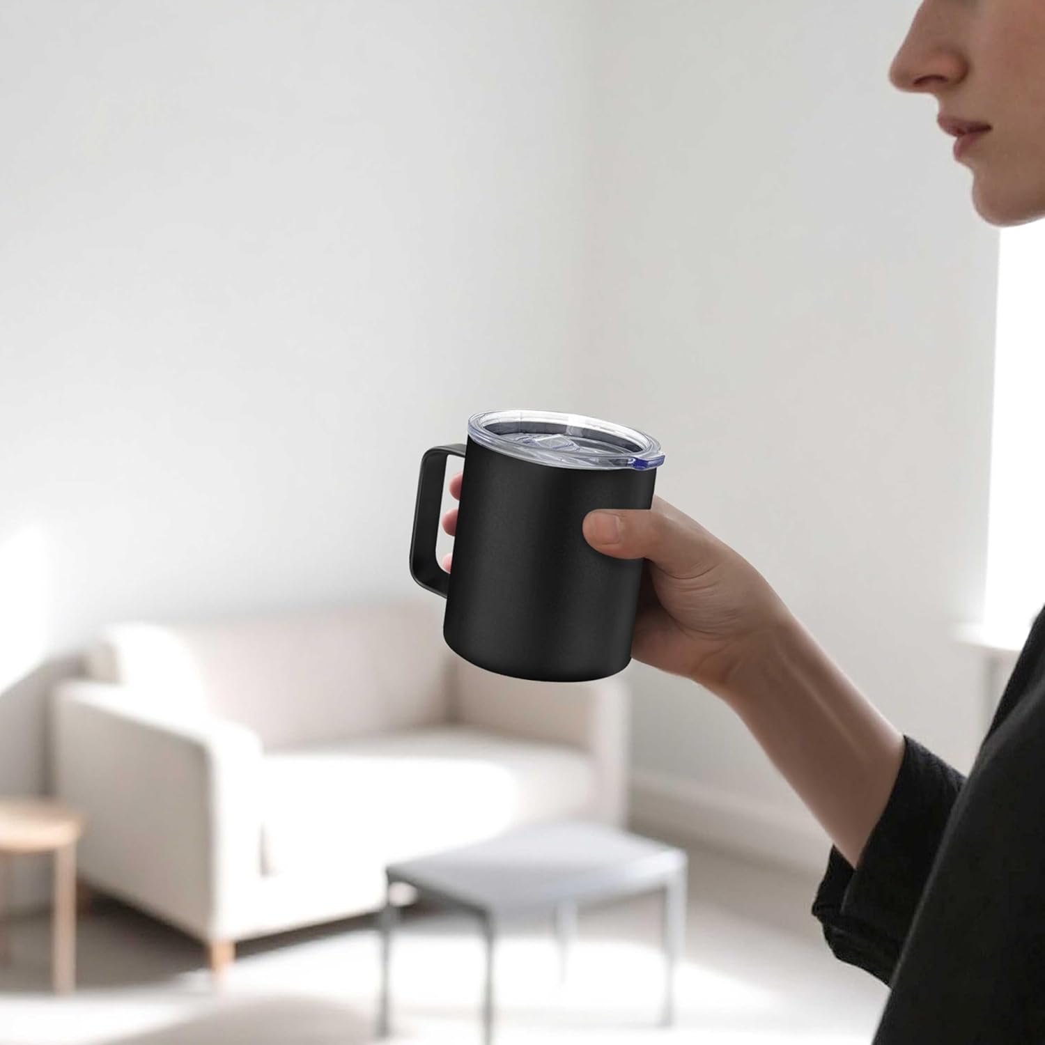 YOUKE OLA 16 Pack Stainless Steel Insulated Coffee Mug Bulk with Handle & Lids, Powder Coated 12oz Vacuum Insulated Double Wall Mug for Laser Engrave, Black - Image 5