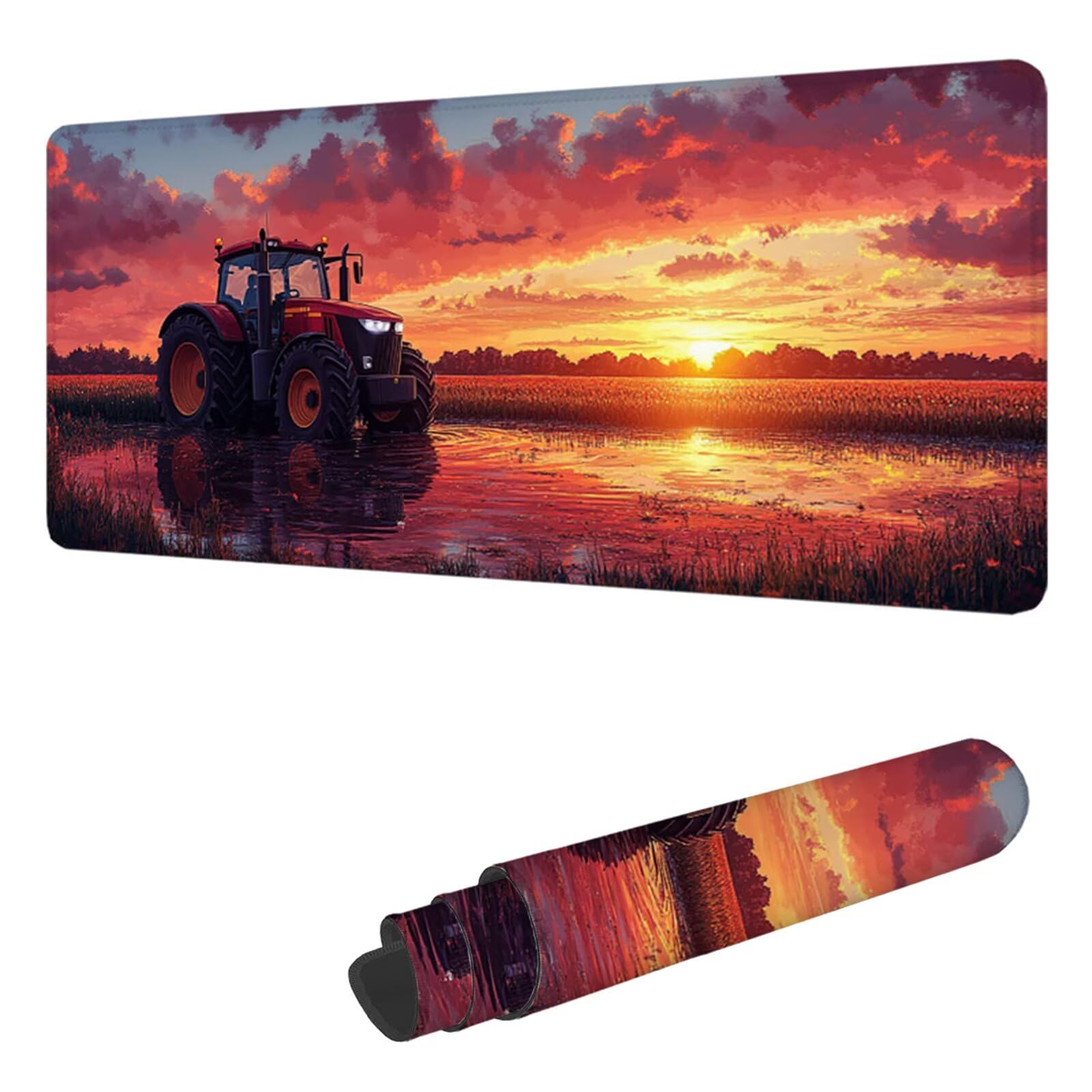 Podkładka pod mysz traktorową XXL 1200 x 600 mm, podkładka na biurko ze zszytymi krawędziami, podkładka pod mysz krajobrazową z wodoodporną i antypoślizgową gumą, do biura i domu, prezenty H-3373