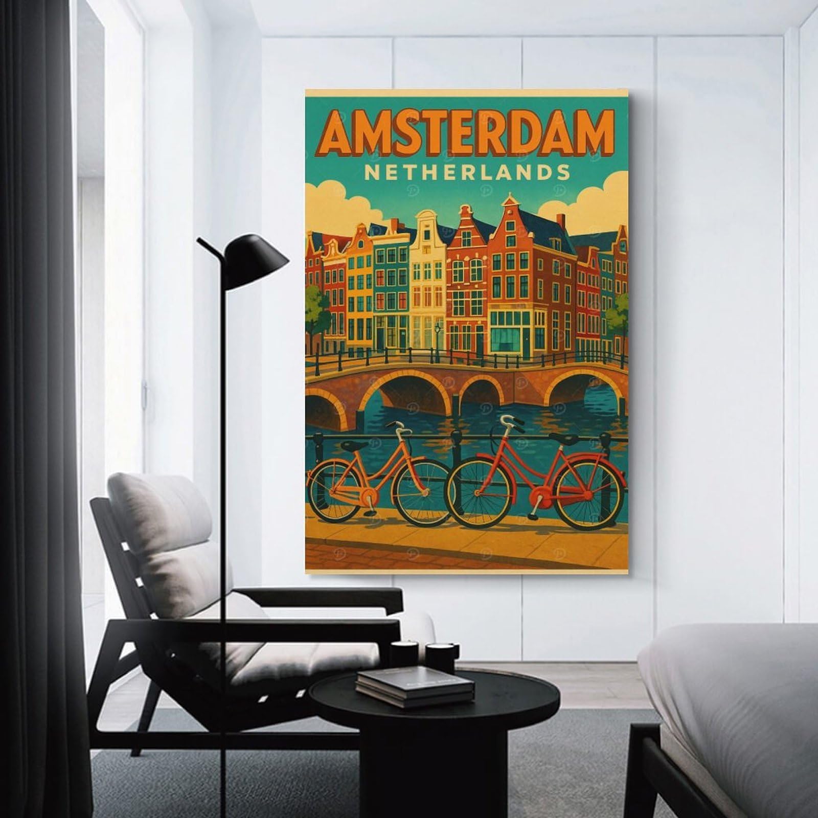 Junmoney Amsterdam Netherlands Travel Decorative Canvas Print, 24x36inch(60x90cm), for Study, Office Or Focused Interiors, Canvas Wall Decor for Creative Rooms