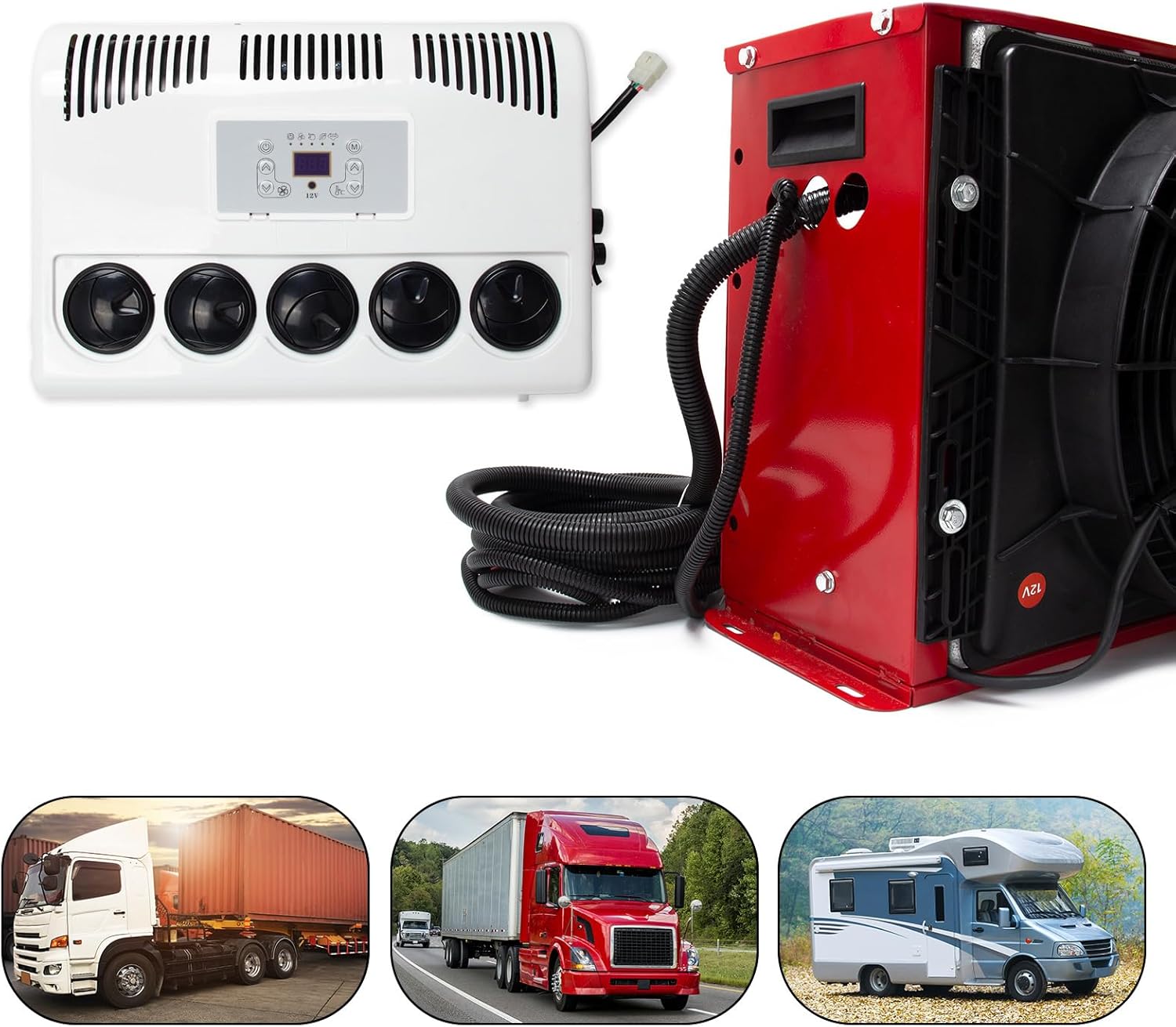 Universal Split Truck Cab 12V AC Unit RV Air Conditioner Mini 11000BTU Electric RV Truck Air Conditioner Camper A/C Unit, Only Cooling for Trailer, Vans, RVs, Vans, Motorhome, Fast Cooling