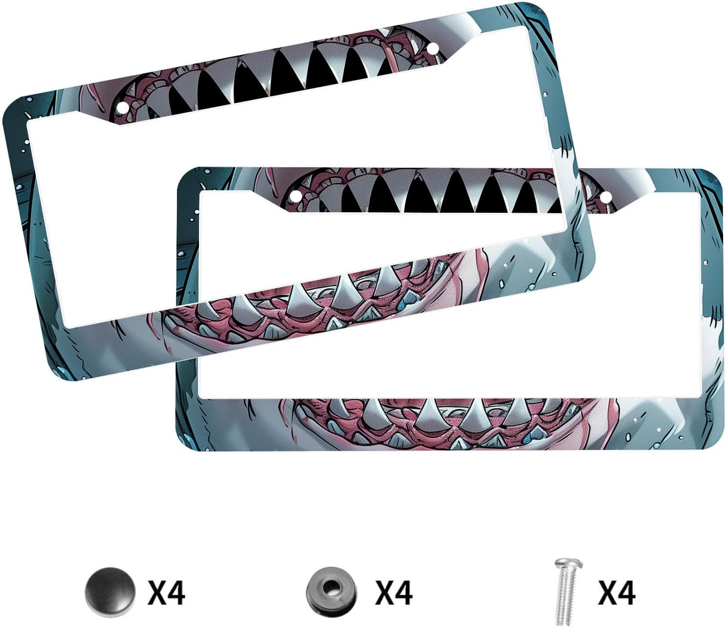 Shark Teeth License Plate Frame Funny Fantastic Brutal License Plate Personalise License Plate Frames Rust-Proof Stainless Steel Metal Car Plates Tag Funny Decor Men Women 12.2" X 6.2" - Image 4