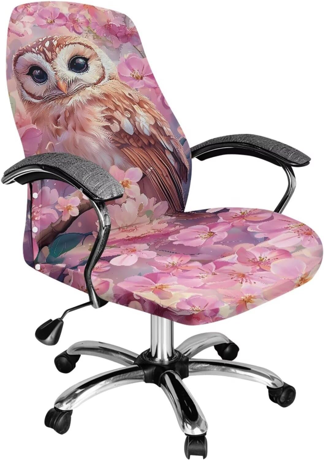 Desk Chair Cover Owl Cherry Blossom Office Chair Seat Cover Universal Computer Chair Cover Stretch Rotating Chair Slipcovers Large Size
