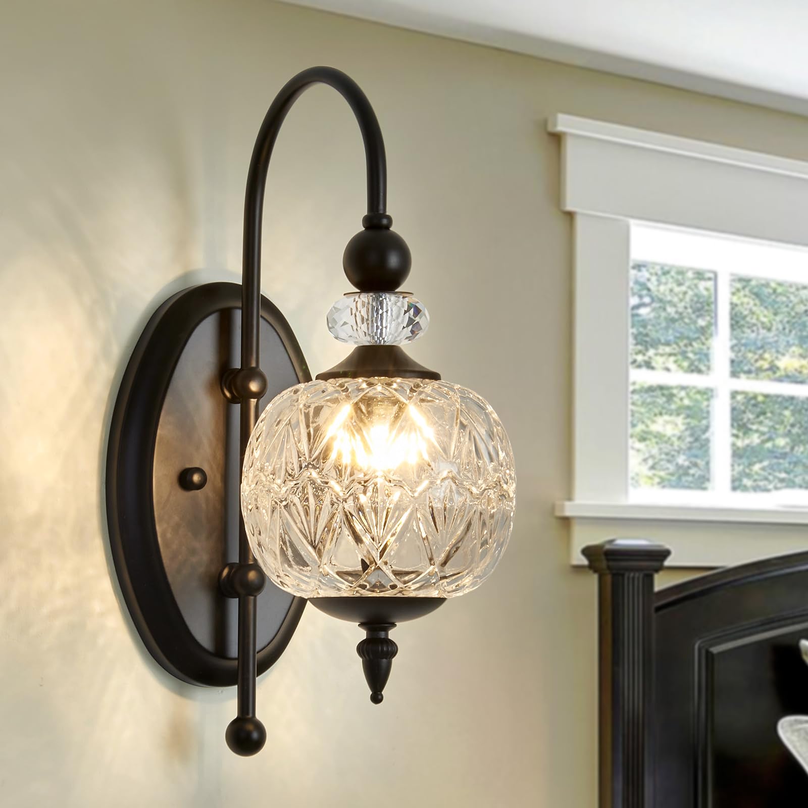 Piepooye Vintage Black Wall Sconce with Glass Globe Shade Mid Century G9 Bulb Wall Light Indoor Wall Lamp for Bathroom Farmhouse Bedroom Living Room Hallway