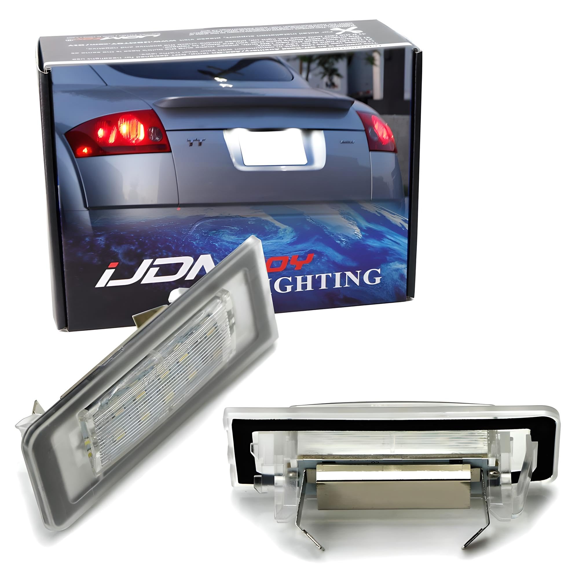 iJDMTOY OEM-Fit 3W Full LED License Plate Light Kit Compatible With Audi 1999-06 TT, Powered by 18-SMD Xenon White LED