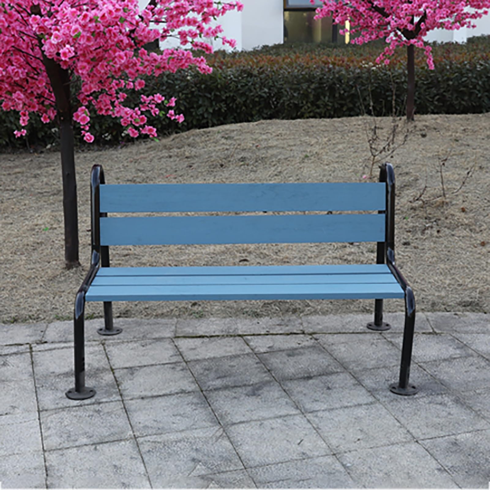 Banco de madera para exteriores azul de 120 cm ideal para relajarse en el patio