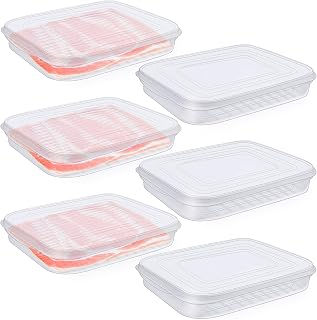 Haawooky 6 Pieces Bacon Keeper,Plastic Deli Meat Saver Container with Lids,Airtight Cold Cuts Cheese Container for Fridge Food Refrigerator Storage Box Shallow Low Christmas Cookie Holder